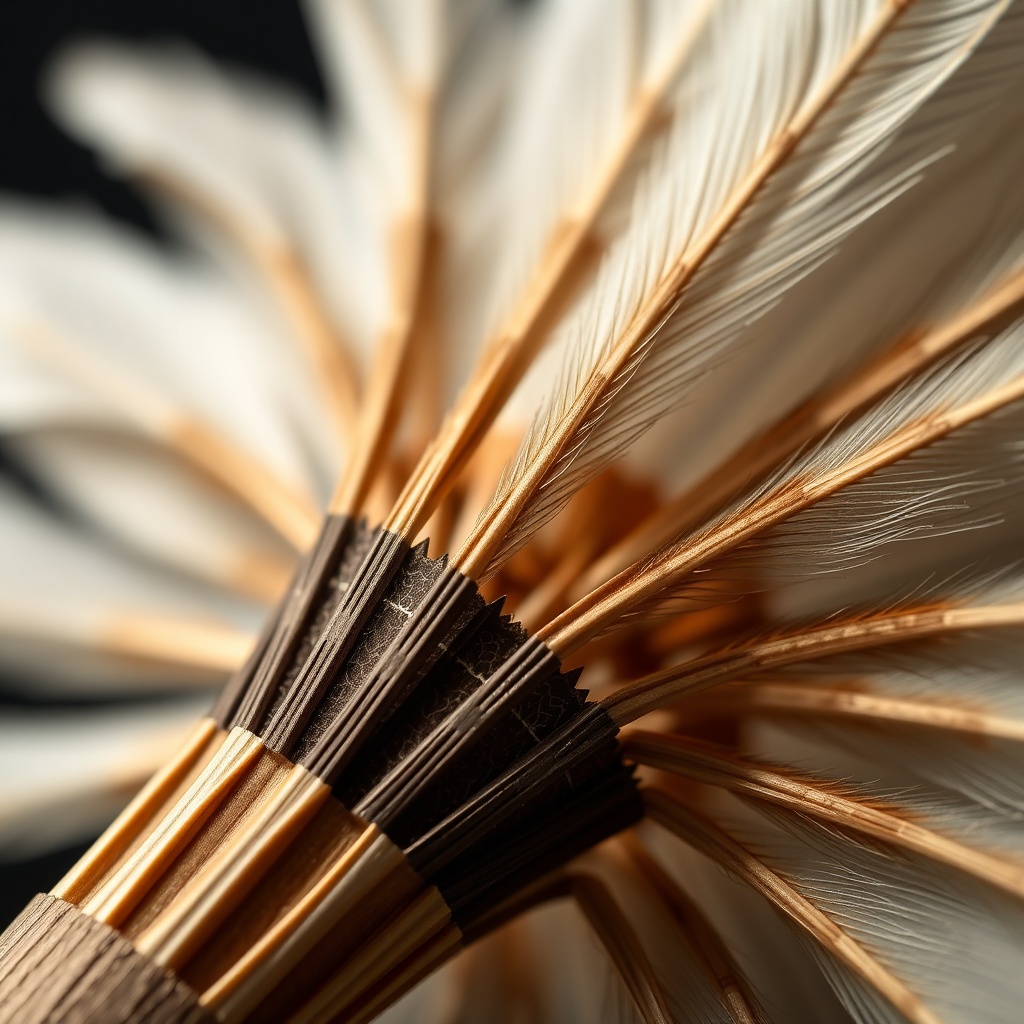 거위 깃털과 오리 깃털의 미세한 구조적 차이를 보여주는 셔틀콕 근접 촬영 모습